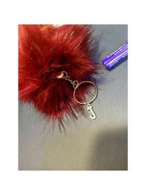 Personalized letter on a 3-in faux fox fur keychains